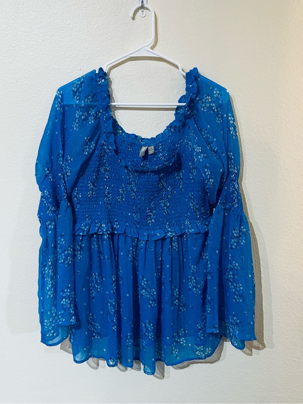 ASOS Bright Blue Smocked Floral Blouse